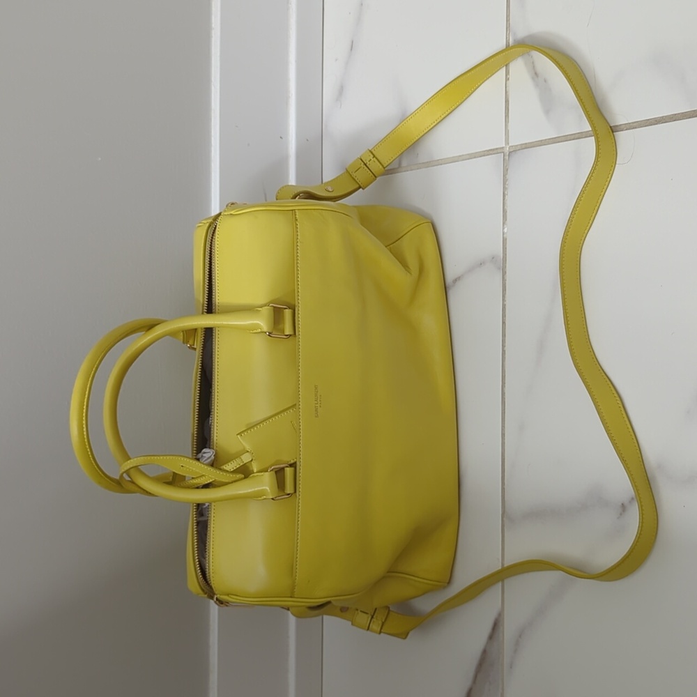 Saint Laurent YSL citron lemon yellow duffle bag purse small medium